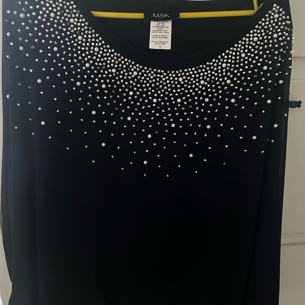MSK Black Pearl-Embellished Blouse
